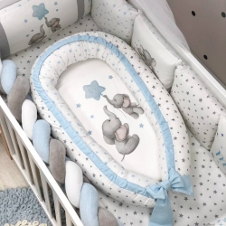 Saltea de somn sigură - Cuibul pentru bebeluși Familia elefănțel din bumbac 100%